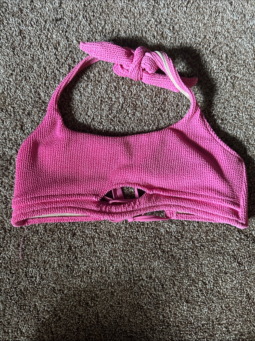 Shade & Shore Bright Pink Textured Halter Bikini Top XL